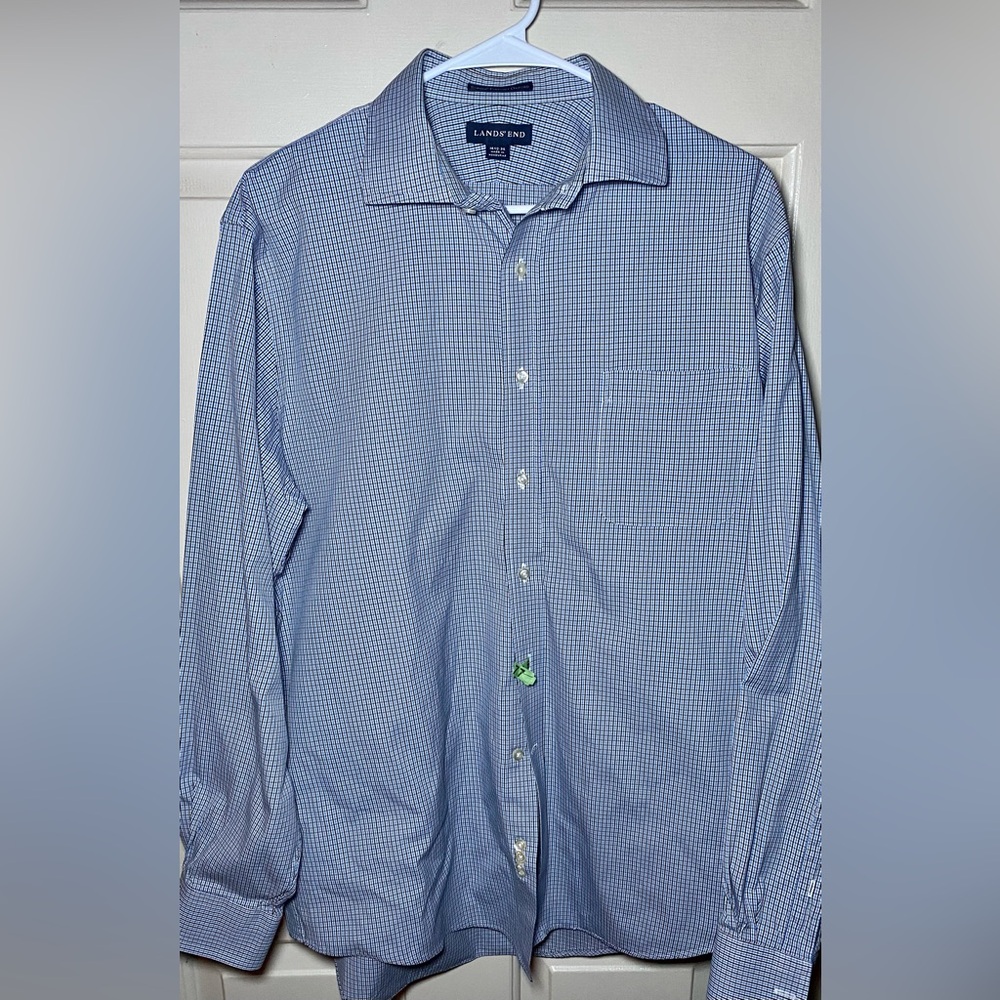 Lands End No Iron Twill Shirt Mens Size 16-35 Check‎ Traditional Fit Long Sleeve